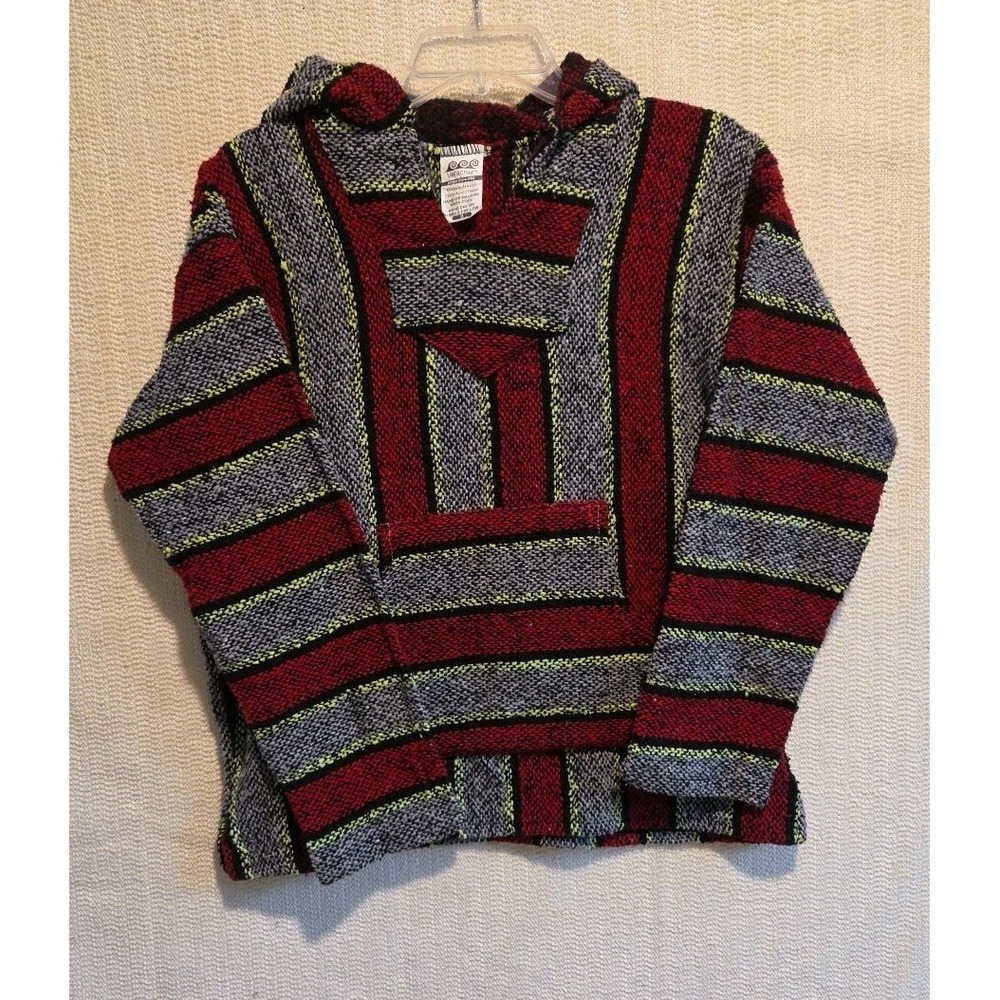 Veracruz Baja Hoodie Jacket M‎ Mexican Poncho Drug Rug Stripe Boho Festival